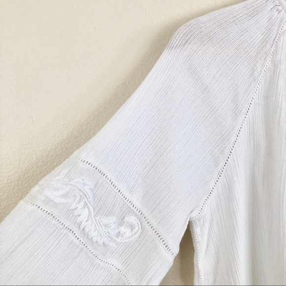 JOIE Mitney Embroidered Gauze Puff Sleeve Top in Porcelain White - Picture 10 of 13